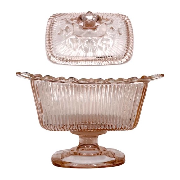 VINTAGE pink glass butter - sauce - grated cheese - container - Picture 6 of 10